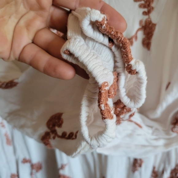 Free People Mini Dress Long Sleeve Embroidered Floral Rust White Small - Picture 6 of 12
